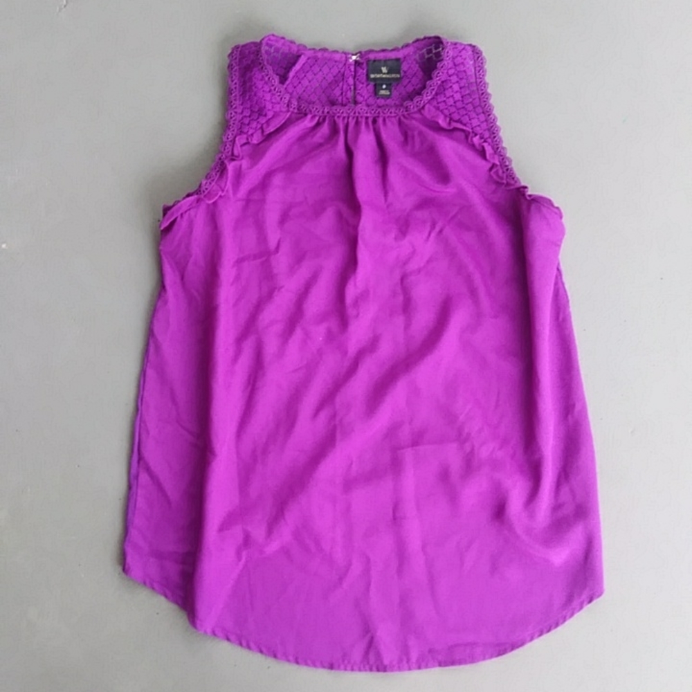 Worthington Purple Lace Yoke Mixed Media Top